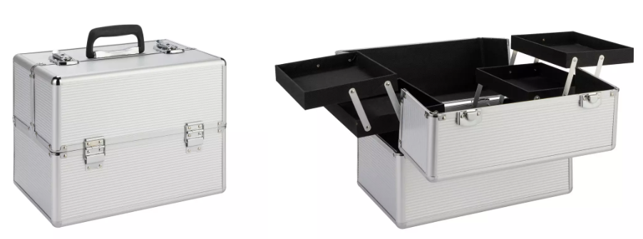 A silver folding vanity case.